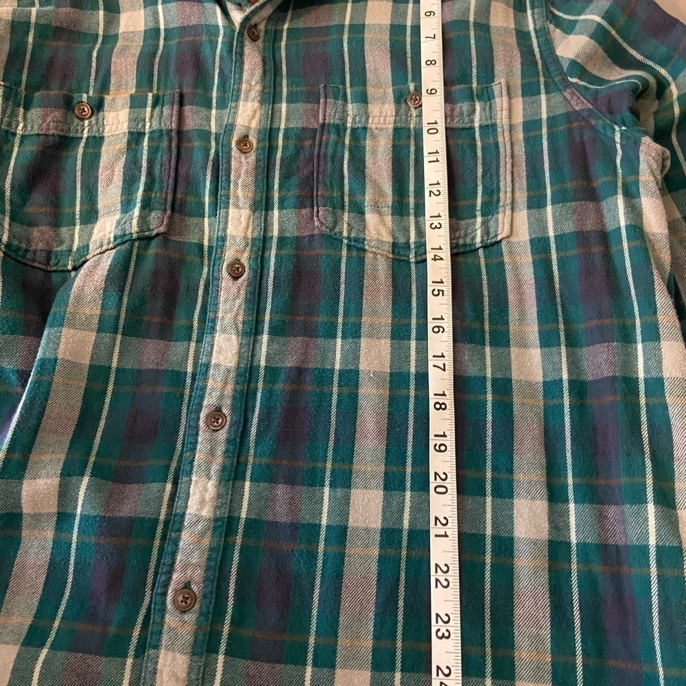 Toad&Co Dually Plaid Flannel Shirt Organic Cotton Size XL Double Layer Green - Picture 9 of 13